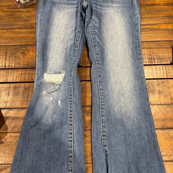 Flying Monkey Buckle High Rise Flare Medium Blue Wash Stretch Denim Jean Size 26 - Picture 4 of 14